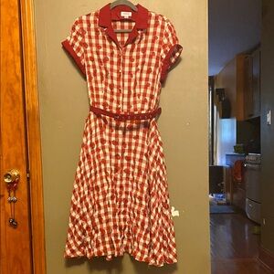 Unique Vintage Strawberry Gingham Dress